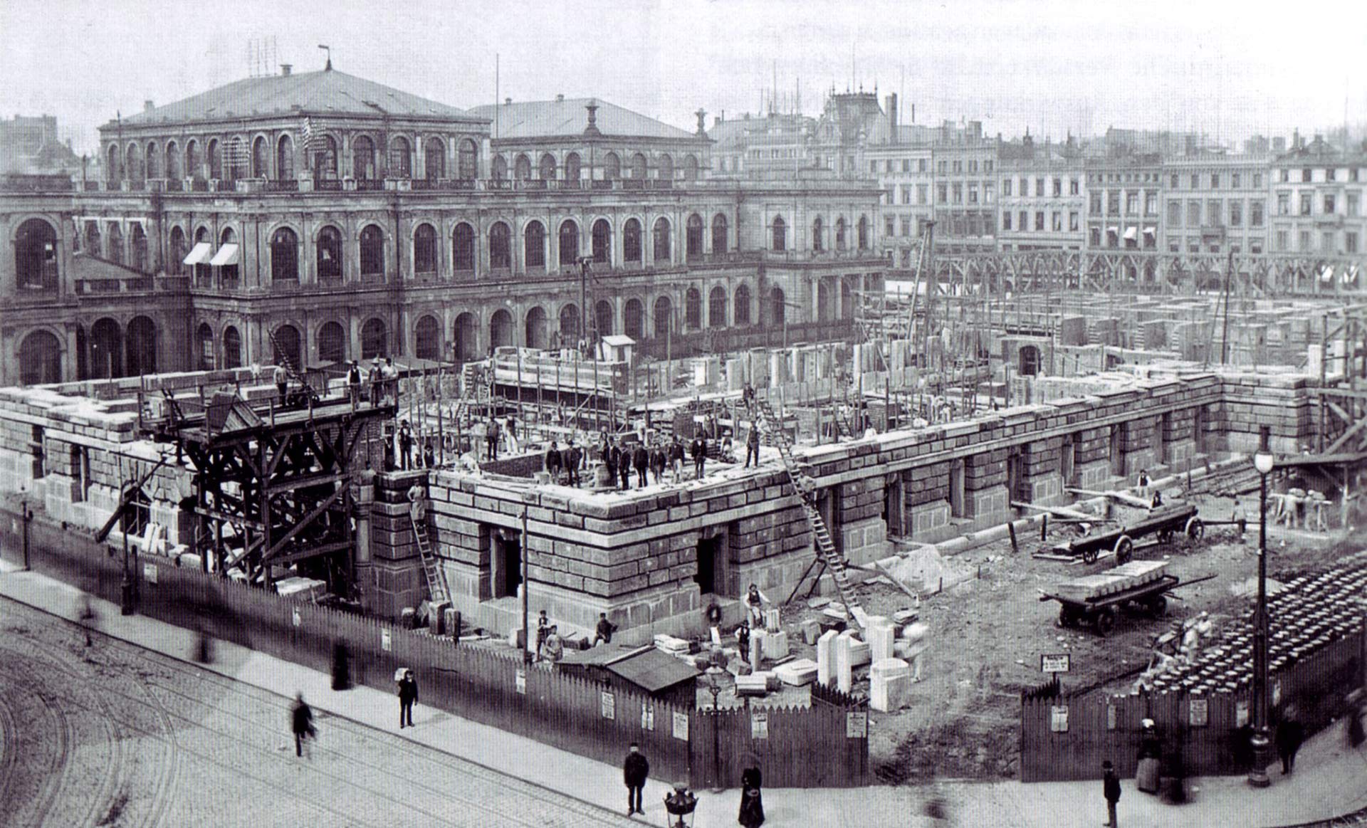 Historische Baustellenszene aus Hamburg